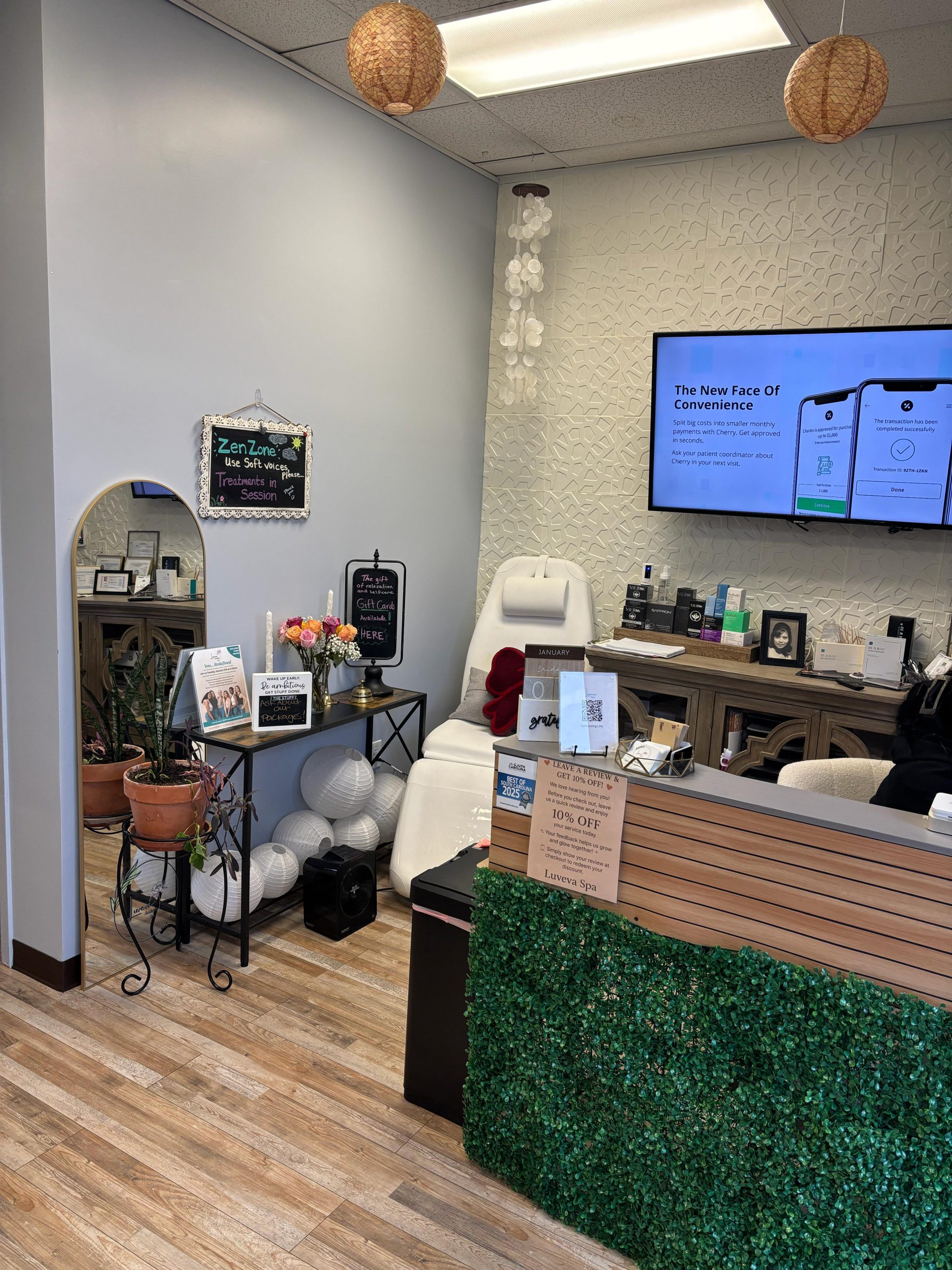 Clean, professional medical spa treatment room with neutral tones at Luveva Aesthetics Spa in Columbia